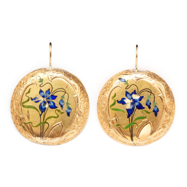 Pair of Victorian Enamel Drop Earrings in 14 Karat Gold - Image 1