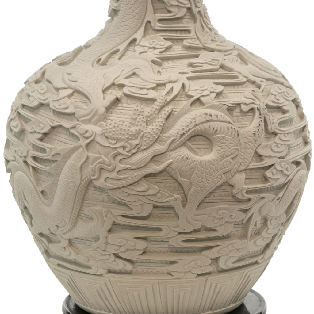 Chinese White Porcelain Vase on Swiveling Wood Base Grandview Mercantile