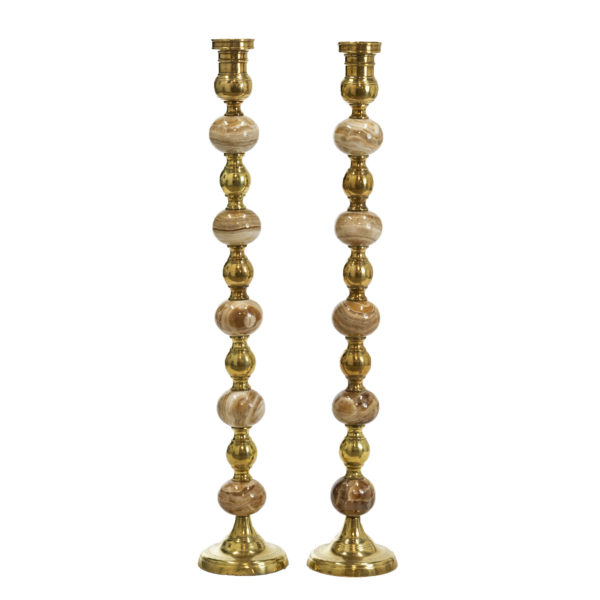 Pair of Vintage Brass and Onyx Altar Candlesticks - Image 1