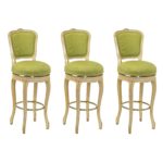 Set of 3 French Country Swivel Barstools with Lime Green Upholstery