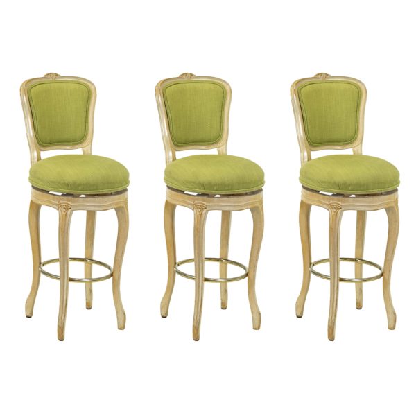 Set of 3 French Country Swivel Barstools with Lime Green Upholstery - Image 1
