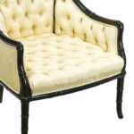 Bamboo Style Wood Framed Tufted Accent Chair in Ivory Moire - Image 6