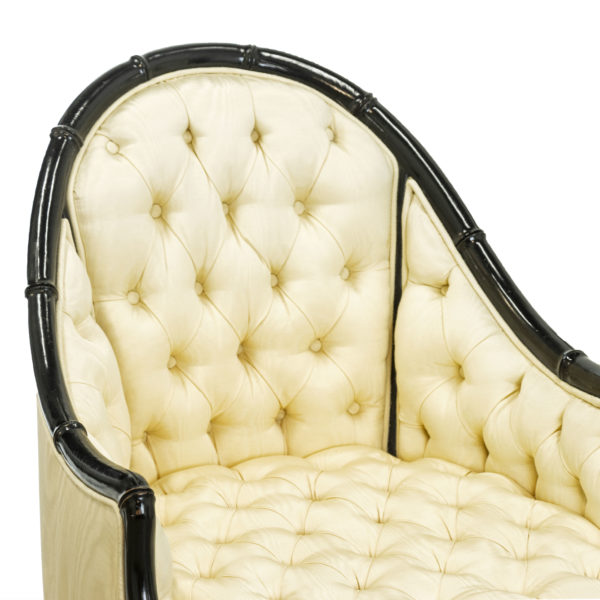 Bamboo Style Wood Framed Tufted Accent Chair in Ivory Moire - Image 5