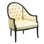 Bamboo Style Wood Framed Tufted Accent Chair in Ivory Moire - Image 2