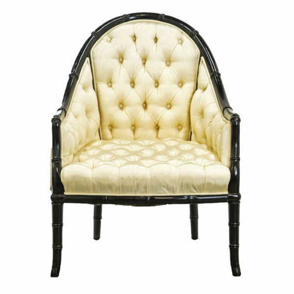 Bamboo Style Wood Framed Tufted Accent Chair in Ivory Moire - Image 1