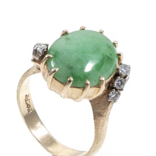 14 Karat Gold Ring with Jade-Like Stone and Diamond Accents - Image 2