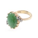 14 Karat Gold Ring with Jade-Like Stone and Diamond Accents - Image 7