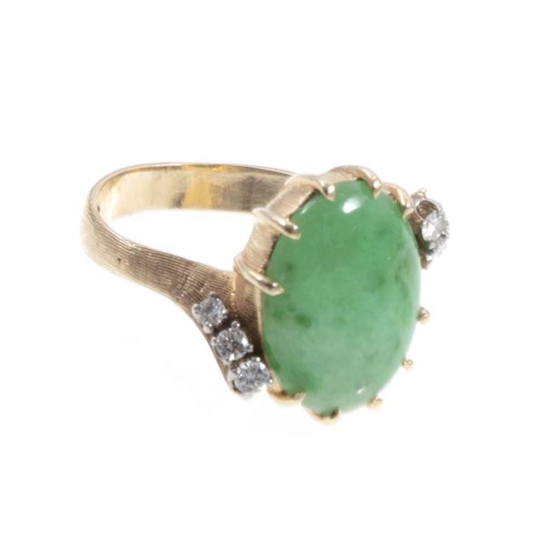 14 Karat Gold Ring with Jade-Like Stone and Diamond Accents - Image 3
