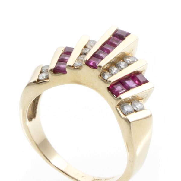 Diamond and Ruby Ring in 14 Karat Yellow Gold - Image 2