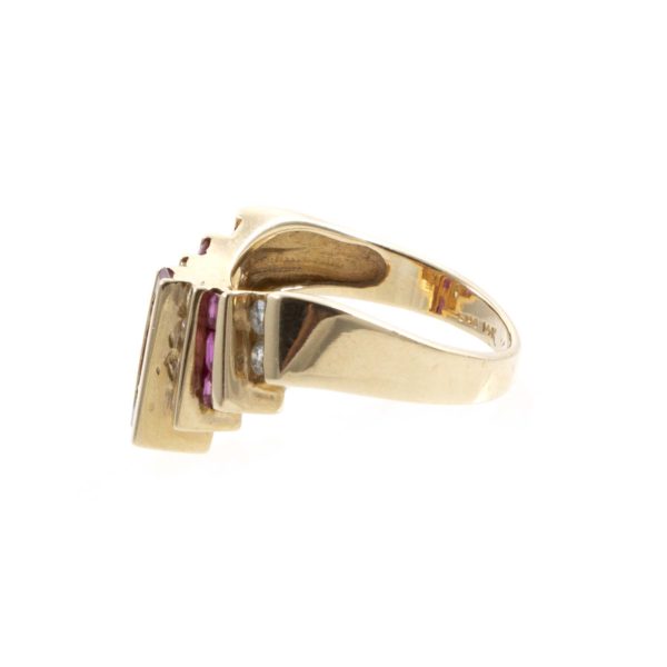 Diamond and Ruby Ring in 14 Karat Yellow Gold - Image 6