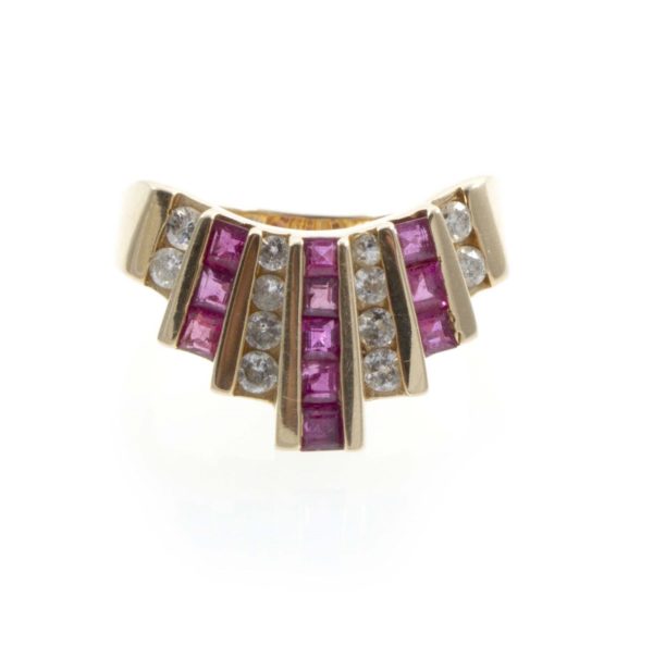 Diamond and Ruby Ring in 14 Karat Yellow Gold - Image 1