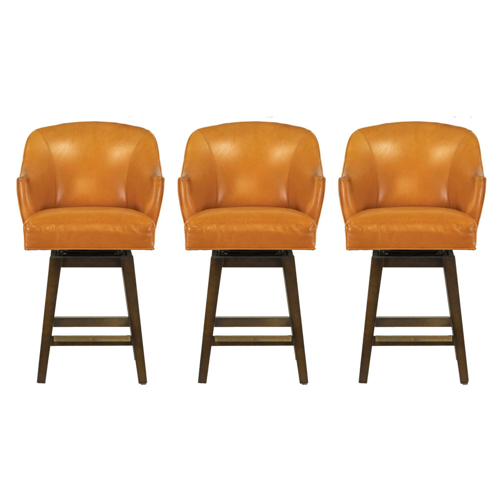 Library Stool Orange Set of 3 LEE INDUSTRIES Swivel Counter Stools in Orange Leather ...