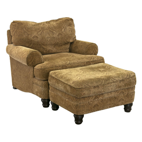 BERHARDT Oversized Chair and Ottoman in Gold Paisley - Image 1