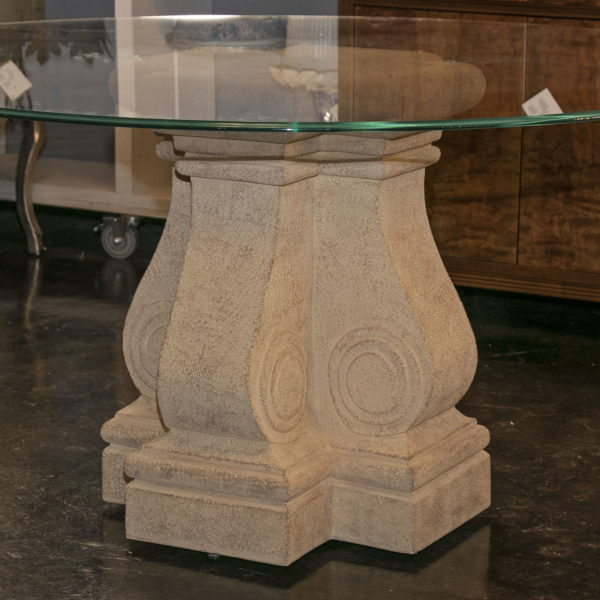 Round Glass Dining Table on Scroll Pedestal - Image 3