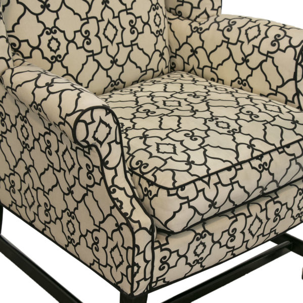 1980s Wing Chair Reupholstered in Black and White Patterned Fabric - Image 6