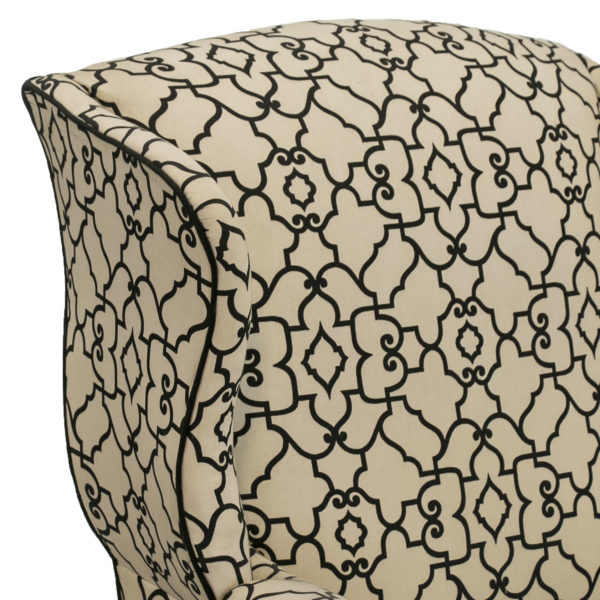 1980s Wing Chair Reupholstered in Black and White Patterned Fabric - Image 5