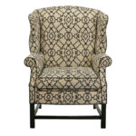 1980s Wing Chair Reupholstered in Black and White Patterned Fabric