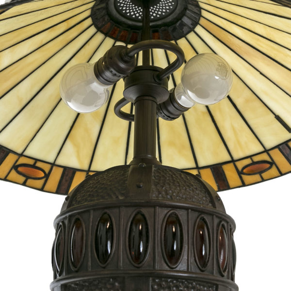 Hammered Metal Urn Lamp with Stained Glass Shade - Image 6
