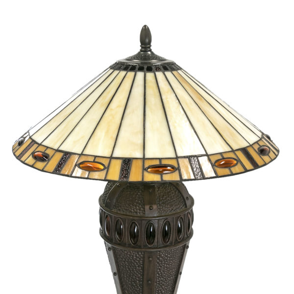Hammered Metal Urn Lamp with Stained Glass Shade - Image 2
