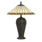 Hammered Metal Urn Lamp with Stained Glass Shade