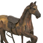 Antique Wooden Horse with Leather Saddle and Cast Iron Wheels - Image 4