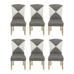 Set of 6 Button Tufted Dining Chairs Upholstered in Two Tone Microfiber