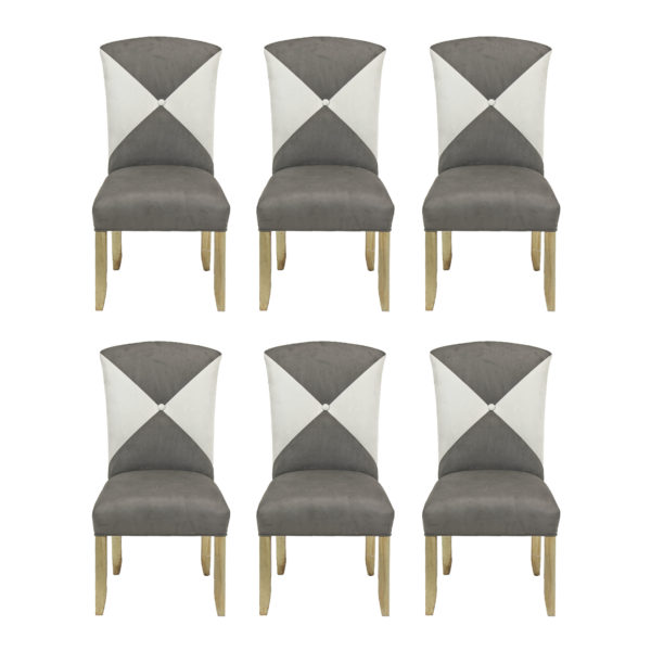 Set of 6 Button Tufted Dining Chairs Upholstered in Two Tone Microfiber - Image 1