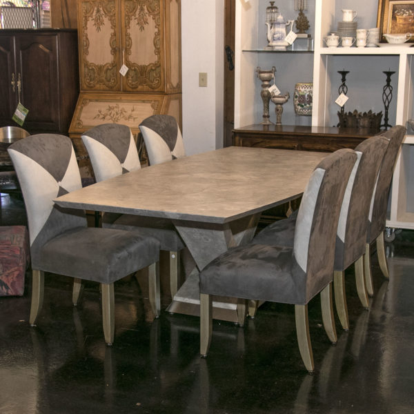 Set of 6 Button Tufted Dining Chairs Upholstered in Two Tone Microfiber - Image 8
