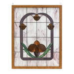 30” x 39” Stained Glass Window with Purple Arch and Amber Blossoms