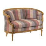 French Louis XVI Style Rounded Back Settee in Purple and Pink Striped Silk Upholstery - Image 2