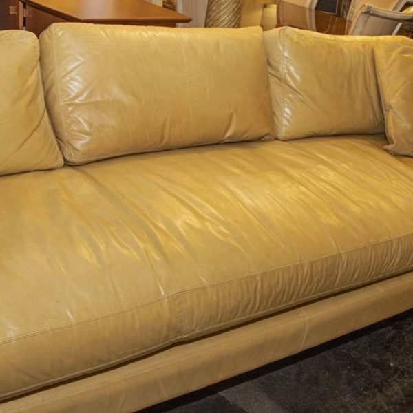 VERELLEN Bench Seat Sofa in Pale Yellow Leather - Image 5