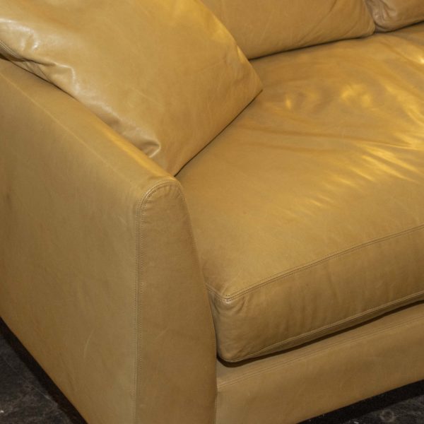VERELLEN Bench Seat Sofa in Pale Yellow Leather - Image 3