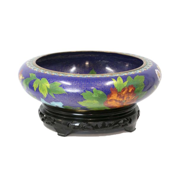 Cloisonné Bowl on Wood Stand - Image 1