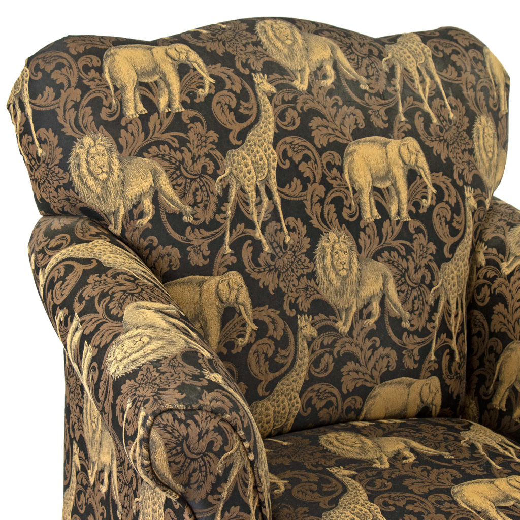 Black and Gold Safari Animal Upholstered Chair and Ottoman