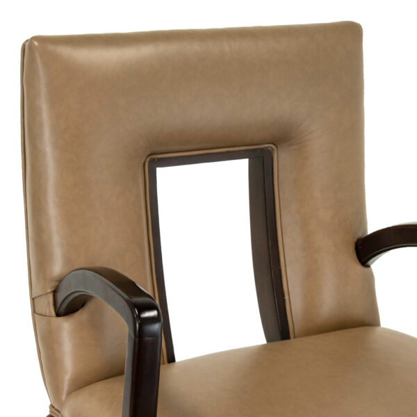 Set of 3 CENTURY Wood Framed Bar Stools in Tan Leather - Image 3