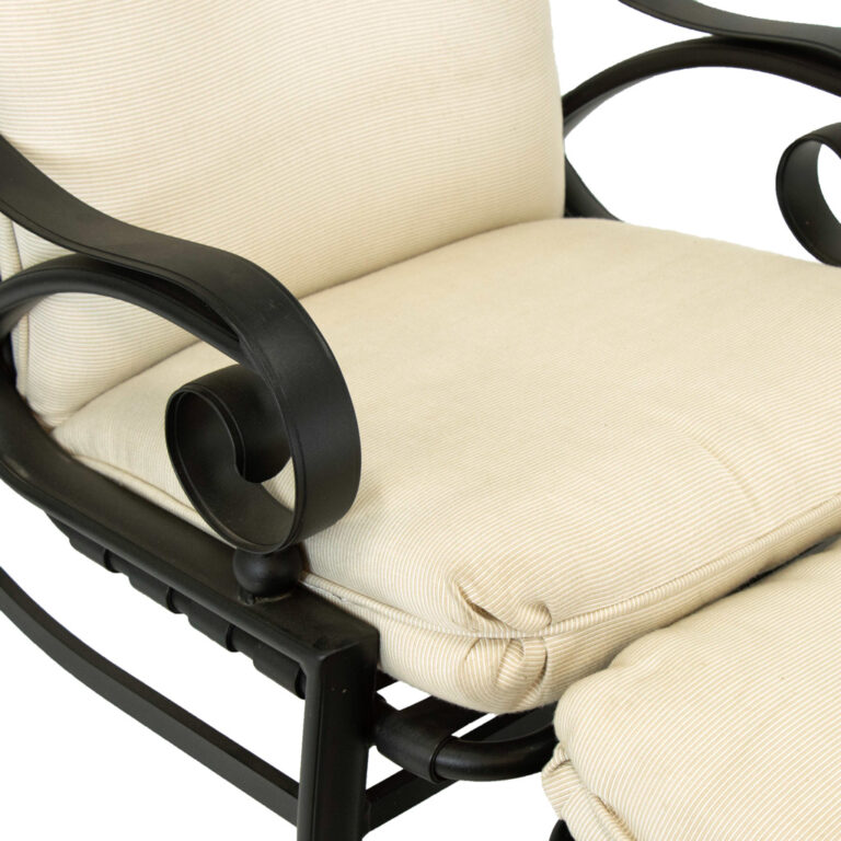 Cast Aluminum Outdoor Chair and Ottoman with Ivory Cushions | Grandview ...