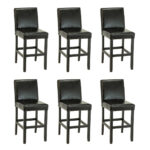 Set of 6 Parsons Style Counter Stools in Black Leather