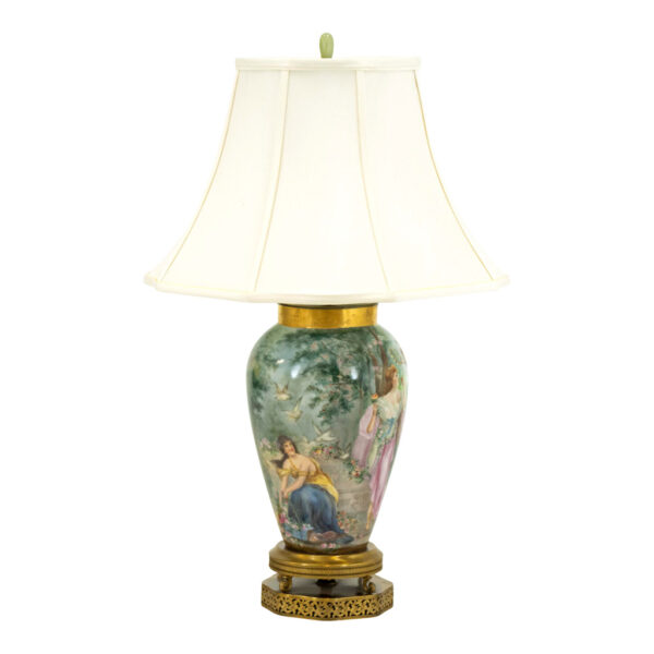 Hand Painted Porcelain Urn Lamp on Brass Base - Image 1