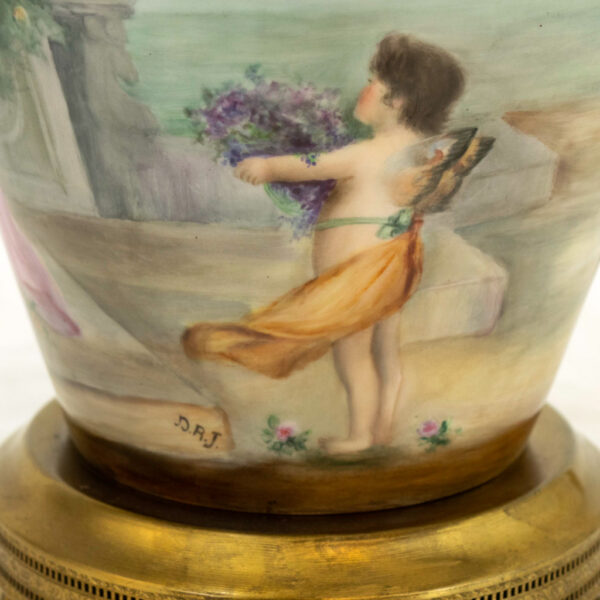 Hand Painted Porcelain Urn Lamp on Brass Base - Image 5