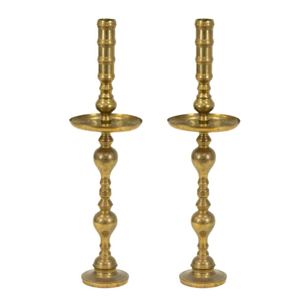 Pair of Large Brass Floor Candle Holders - Image 1