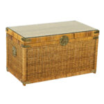 Vintage Woven Wicker Trunk with Glass Top