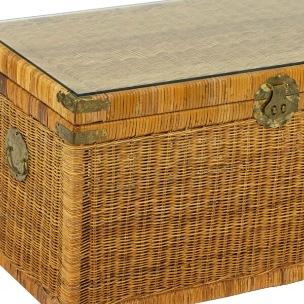 Vintage Woven Wicker Trunk with Glass Top - Image 2