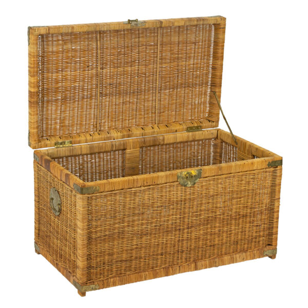 Vintage Woven Wicker Trunk with Glass Top - Image 4