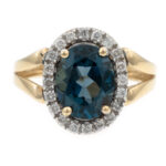 London Blue Topaz Ring with Diamonds and Rainbow Gemstone Gallery in 14 Karat Gold