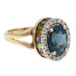 London Blue Topaz Ring with Diamonds and Rainbow Gemstone Gallery in 14 Karat Gold - Image 3