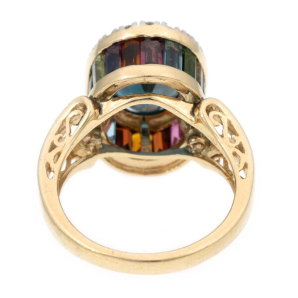London Blue Topaz Ring with Diamonds and Rainbow Gemstone Gallery in 14 Karat Gold - Image 5