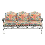 Vintage Wrought Iron Outdoor Sofa with Floral Cushions