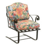 Vintage Wrought Iron Outdoor Sling Chair with Floral Cushions