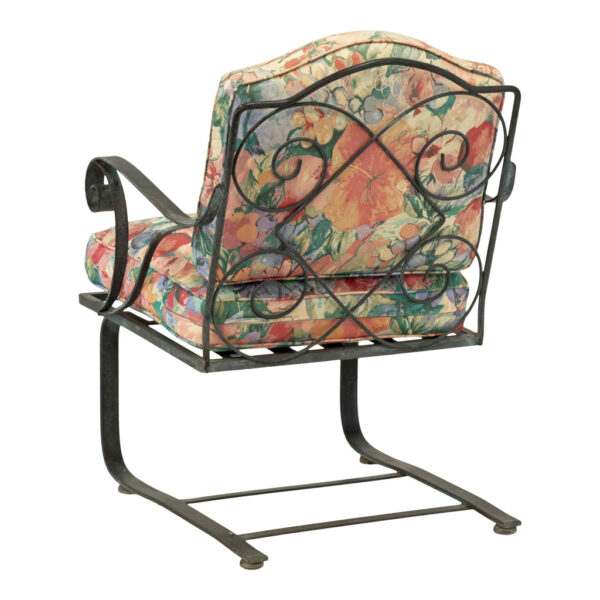 Vintage Wrought Iron Outdoor Sling Chair with Floral Cushions - Image 5