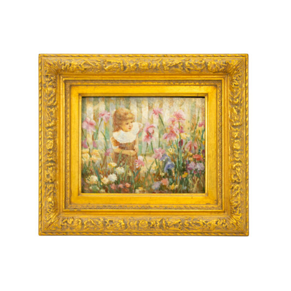 Signed M. MOREAU Impressionist Oil Painting on Panel of a Girl Picking Flowers - Image 1